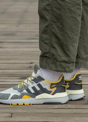 Мужские кроссовки adidas nite jogger boost core black yellow dark grey#адидас