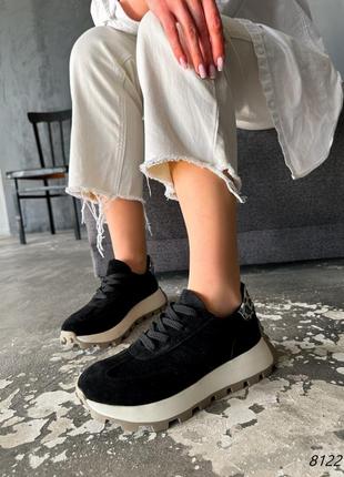 🔥кросівки жіночі tinny чорні + леопард натуральна замша