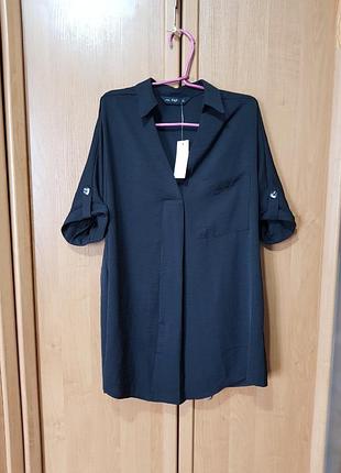 Красива чорна сорочка з коротким рукавом, легка літня сорочка, блузка, блузочка