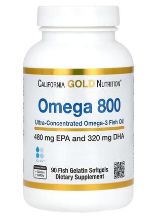 California gold nutrition, омега 800, рыбий жир, 80% эпк/дгк, в форме триглицеридов, 1000 мг, 90 кап