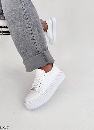 Кеди кросівки білі натуральна шкіра шкіряні на високій підошві платформі танкетці масивній