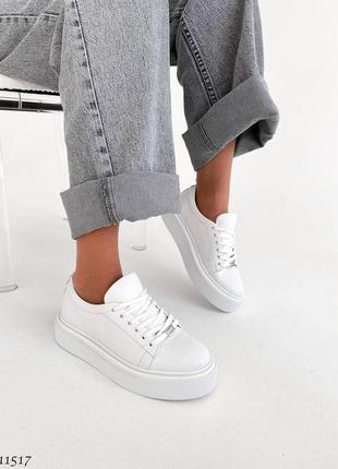 Кеди кросівки білі натуральна шкіра шкіряні на високій підошві платформі танкетці масивній