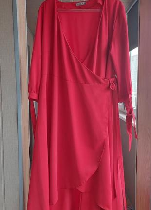 Сукня червоного (теплого відтіка) фасон на запах4 фото