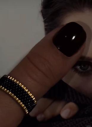 Чёрное кольцо из японского бисера золотистое широкое стильное блестящие2 фото