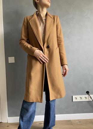 Пальто шерстяне весняне zara, пальто із шерсті, класичне пальто, бежеве пальто2 фото