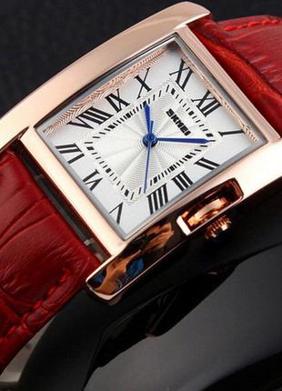 Женские классические наручные часы с кожаным ремешком skmei 1085 rd4 фото