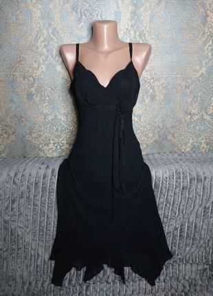 Красивое черное коктейльное платье сарафан на тонких бретельках р.42/44