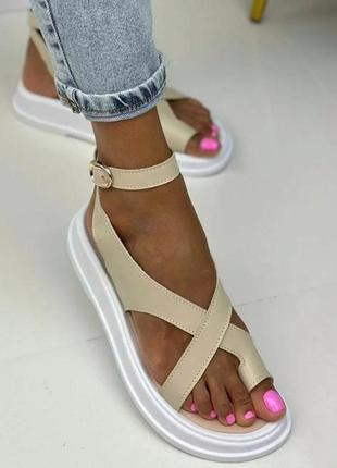 Босоніжки шкіряні жіночі бежеві, стильні зручні літні шкіряні сандалі розмір 36-41