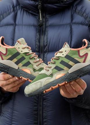 Чоловічі кросівки adidas nite jogger boost  core black orange dark green3 фото