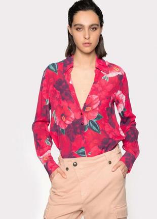 Блуза рубашка в цветочный принт pinko гибискус фуксия маджента5 фото