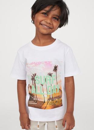 1-2/2-4/4-6 лет h&m фирменная новая натуральная базовая футболка с принтом surf all day