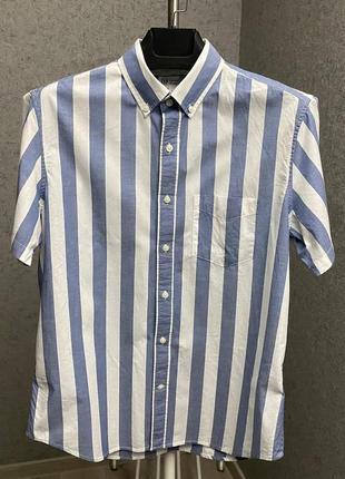 Голубая полосатая рубашка с коротким рукавом от бренда gap2 фото