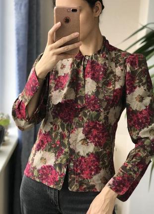 Шелковая винтажная рубашка в цветочный принт швейцария шовкова сорочка блуза