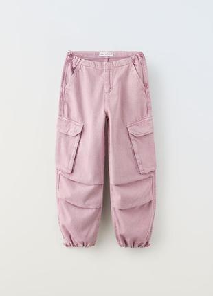 Zara фірмові джинси штани парашути карго зара на дівчинку брюки широкі джинсові з кишенями1 фото