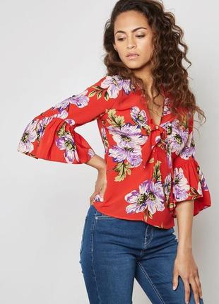 Оригинальная стильная яркая блузка "topshop" с цветочным принтом. pазмер uk10/eur38.1 фото