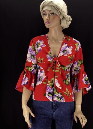 Оригинальная стильная яркая блузка "topshop" с цветочным принтом. pазмер uk10/eur38.6 фото