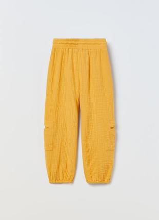 Zara фірмові бавовняні штани парашути карго зара на дівчинку брюки широкі з кишенями легкі котон3 фото