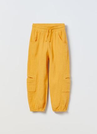 Zara фірмові бавовняні штани парашути карго зара на дівчинку брюки широкі з кишенями легкі котон2 фото