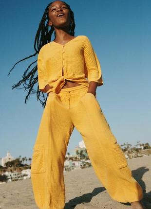 Zara фірмові бавовняні штани парашути карго зара на дівчинку брюки широкі з кишенями легкі котон