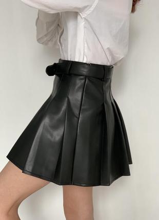 Дитяча шкіряна чорна спідничка zara для дівчинки/детская кожаная юбка в складку зара на девочку