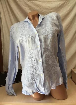 Льняная фирменная рубашка блуза лён с вышивкой