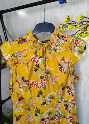 Сукня коротенька на кожен день гірчичного кольору квітковий принт2 фото