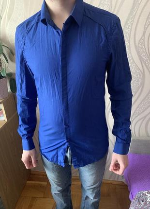 Яскраво-синя чоловіча сорочка