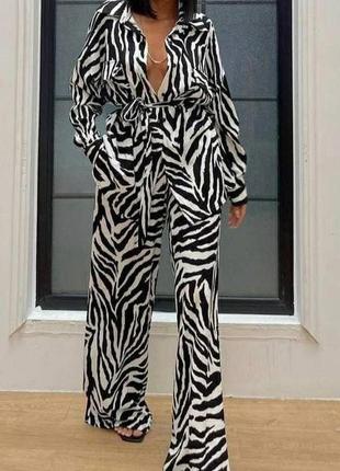 Костюм зебра леопард палаццо рубашка софт2 фото