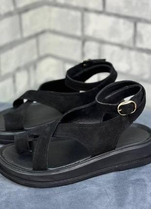Босоножки замшевые женские черные, стильные удобные летние сандалии размер 36-415 фото