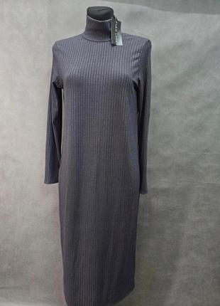 Трикотажна сукня міді в рубчик графітова new look1 фото