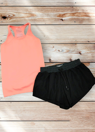 Workout костюм для бігу комплект для тренувань компресійна безшовна майка та шорти чорні