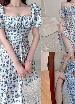 Сукня міді біла з квітковим принтом жіноча👗