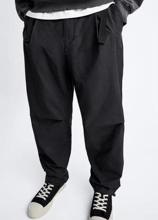 Брюки штаны чёрные мужские свободного кроя рип-стоп zara technical trousers3 фото