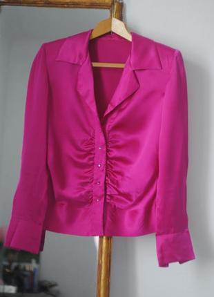 Яскрава рожева шовкова блуза , жіноча ошатна блуза з довгим рукавом2 фото