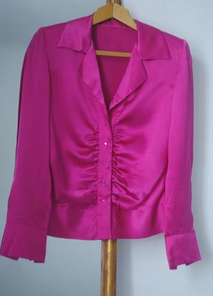Яскрава рожева шовкова блуза , жіноча ошатна блуза з довгим рукавом4 фото