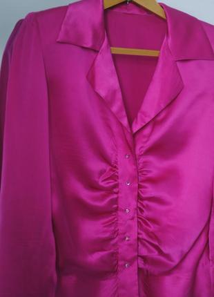 Яскрава рожева шовкова блуза , жіноча ошатна блуза з довгим рукавом1 фото