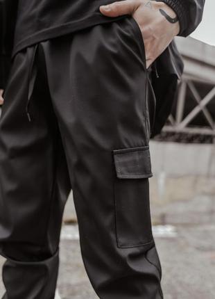 Спортивные мужские штаны карго легкие весна осень лето черные | спортивные брюки с карманами4 фото