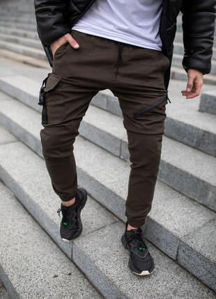 Модные коттоновые спортивные мужские штаны удобные на каждый день весна осень лето хаки | спортивные брюки
