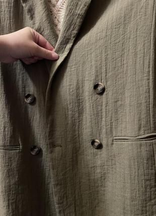 Двобортний піджак кольору хакі від h&m з підкладом8 фото