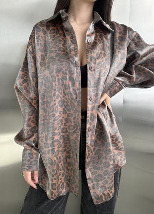 Рубашка оверсайз штапель шёлк с напилением принт леопард8 фото
