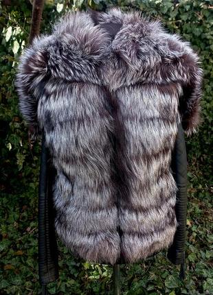 Куртка з натуральної шкіри з шикарним хутром фінської чорнобурки4 фото