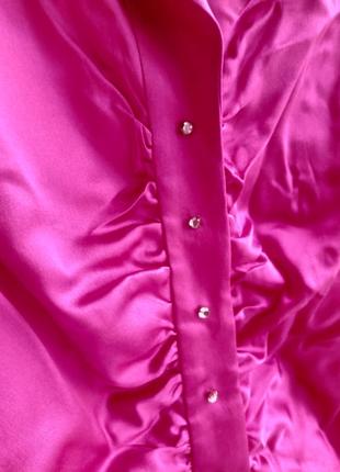 Яскрава рожева шовкова блуза , жіноча ошатна блуза з довгим рукавом9 фото