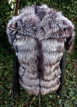 Куртка з натуральної шкіри з шикарним хутром фінської чорнобурки3 фото