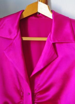 Яскрава рожева шовкова блуза , жіноча ошатна блуза з довгим рукавом3 фото