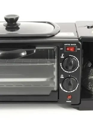 Электрическая печь для выпечки с кофеваркой и сковородкой 3в1 1250 вт многофункциональная