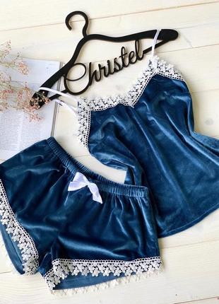 💕бархатный  комплект  ( майка шорты)