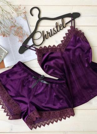 💕бархатный  комплект  ( майка шорты)
