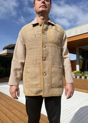 Куртка-піджак чоловічий, зроблений вручну зі справжнього мішка кави з гондурасу8 фото