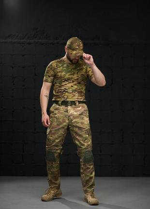 Штани protect мультикам + футболка мультикам з липучками на плечах та кишенею на блискавці + кепка мультикам + ремінь хакі