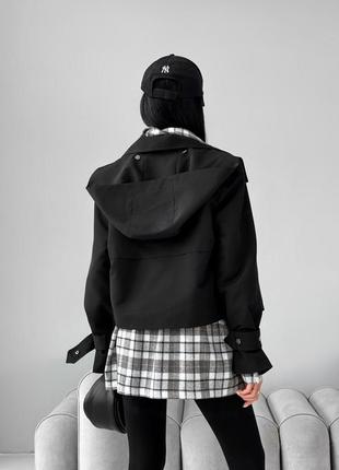 Куртка женская укороченная, со съемным капюшоном, демисезонная, мокко10 фото
